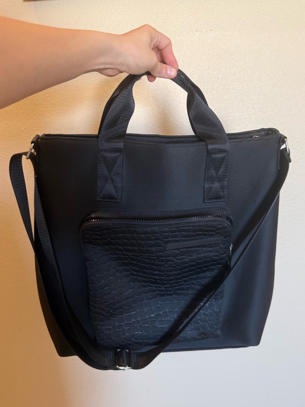 Tahari Black Tote with Textured Front Pocket